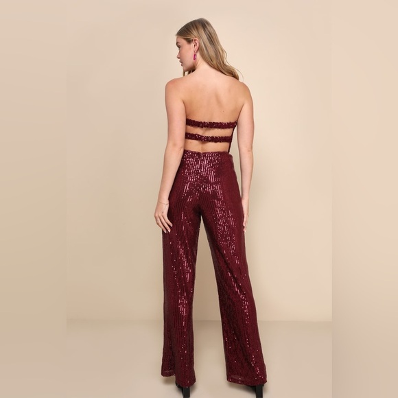 LULU’S GLORIOUS VISION SEQUIN STRAPLESS WIDE LEG JUMPSUIT - Picture 2 of 15